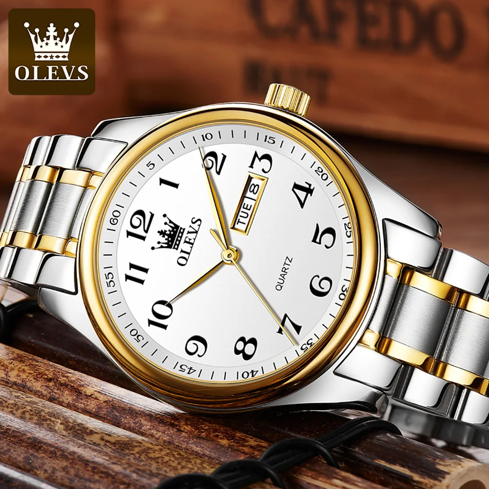 Swiss luxury brand OLEVS men\'s quartz watch Arabic numerals stainless steel waterproof calendar Wristwatch Men Gifts for Father