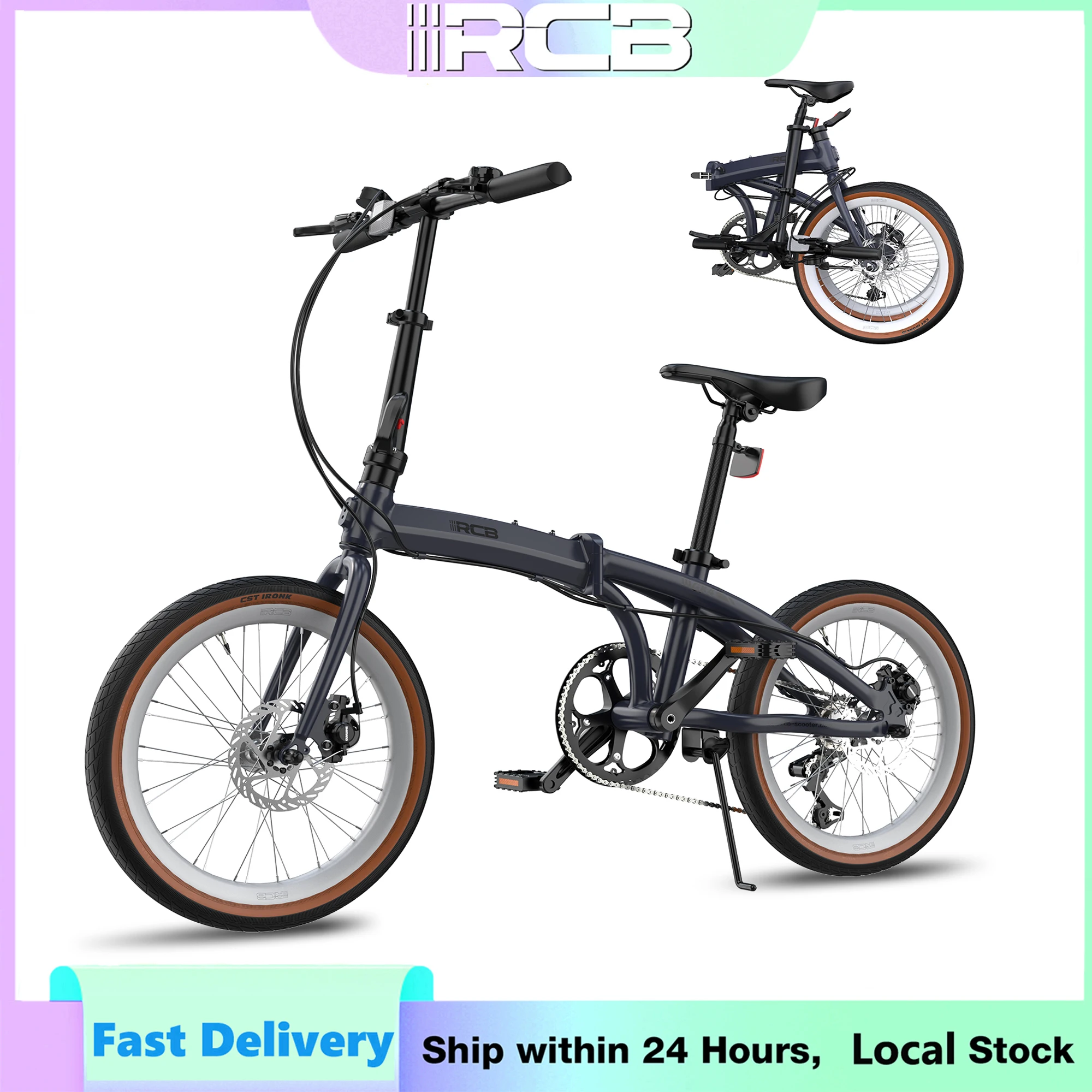 RCB GK4 Bici a Doppio Piegamento 20 Pollici: 7 Velocità, Freno a Disco, Telaio Alluminio, 100kg Carico, Sella/Manubrio Regolabili, Pedali Antiscivolanti, Riflettori, Ragazzi/Adulti, Pendolari Urbani,