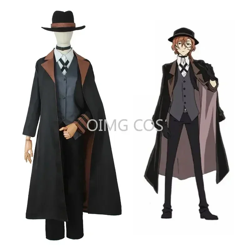 

Nakahara Chuuya Cosplay Bungo Stray Dogs Costume Man and Woman Trench Coat Black Uniform Wig Suits Unisex Accessories