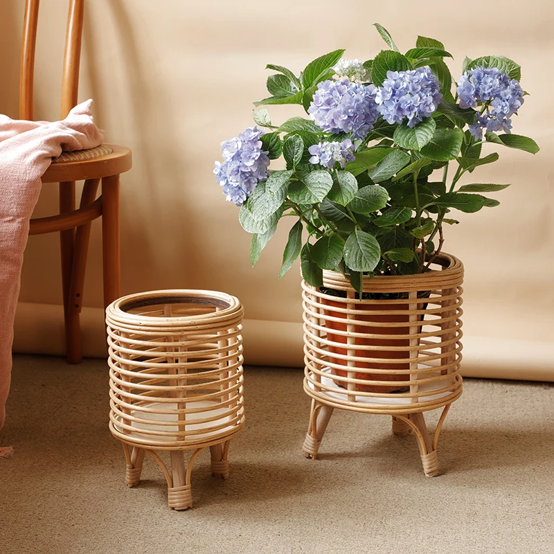 Supporto per piante in rattan per soggiorno, scaffale per fiori, mobile TV, espositore per piante, supporto per fioriera da interno per piante in vaso