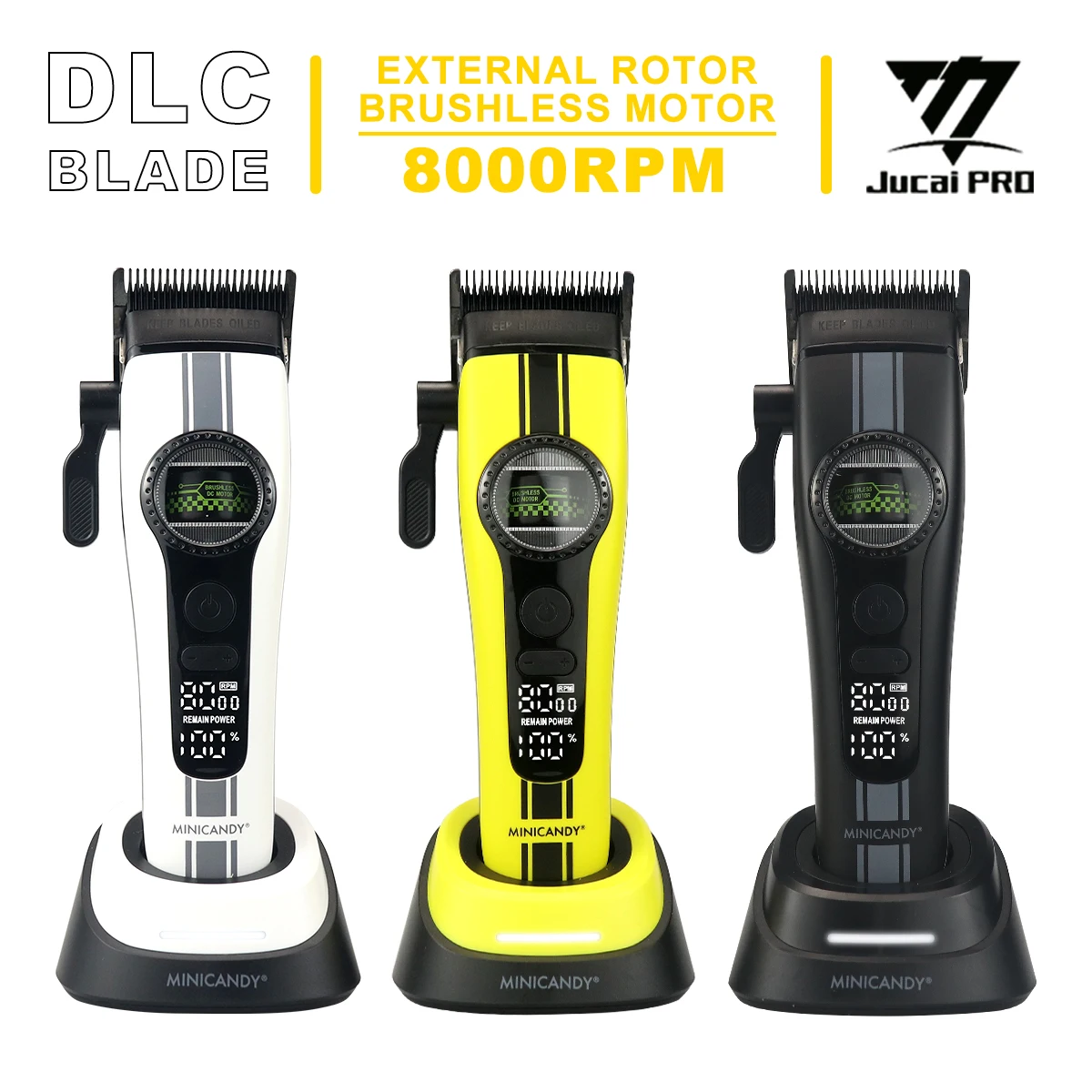 JUCAI MINICANDY F1 الخارجية الدوار فرش السيارات الرجال مقص الشعر DLC 8000 دورة في الدقيقة قاعدة شاحن المهنية آلة قطع الشعر