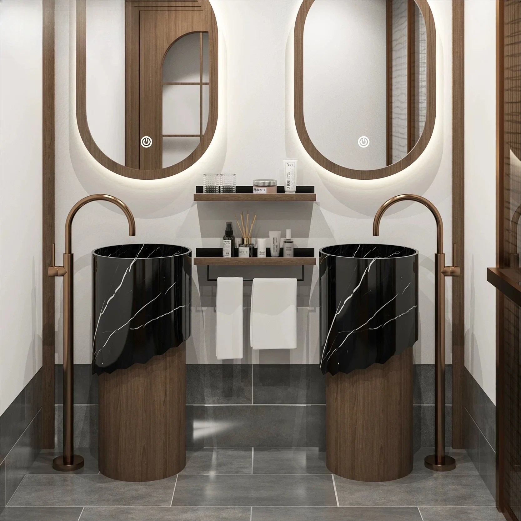 xx-Italian Medieval Style Wash Basin Integrated Floor-to-ceiling Marble Wood Grain Wash Table Art Creative Hotel Column Basin