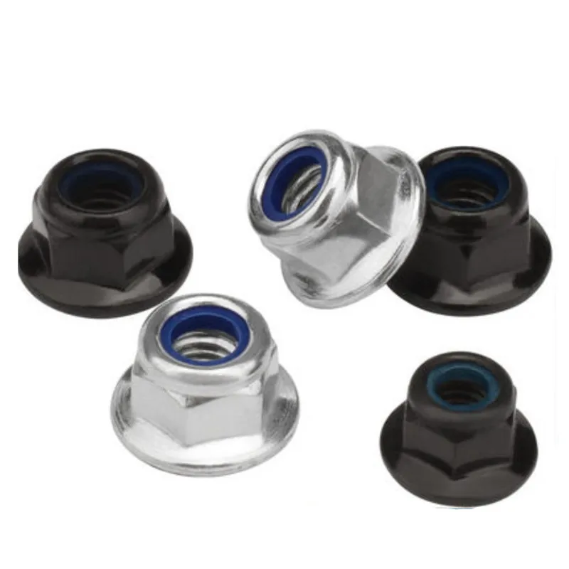 10/5pcs M3 M4 M5 M6 M8 Black Carbon Steel Hex Flange Nylon Insert Lock Nut Self-locking Nylock Locknut