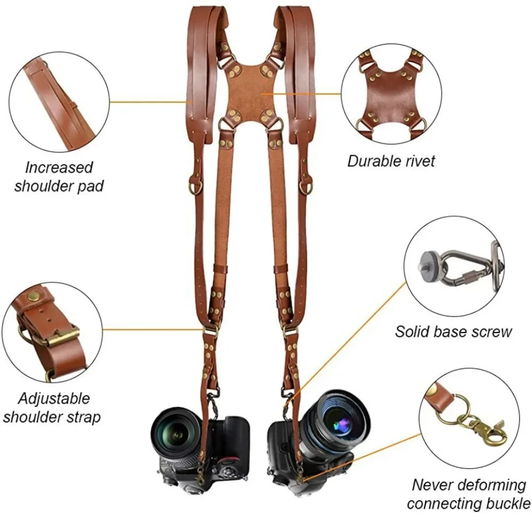 

Adjustable Double Shoulder Leather Harness High Quality Camera Shoulder Strap Camera Photography Comfortable Shoulder Straps New