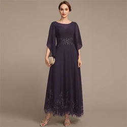 Personalizado novo 2024 retro mãe da noiva elegante vestido de renda de lantejoulas a linha tripulação assimétrico chiffon renda vestidos formais