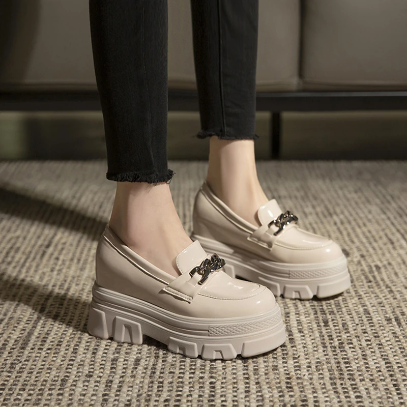 

Женские кроссовки с закрытым носком, повседневная обувь на платформе, в британском стиле, с круглым носком, высотой Ox, на осень