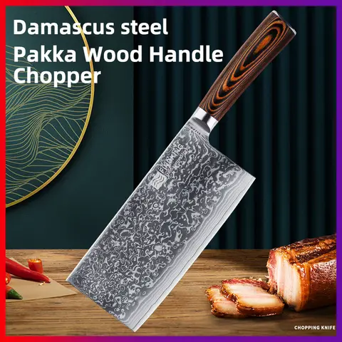 FINDKING New 67 Layers Damascus Steel 7 inch Chopping Knife Pakka Wood Handle Vegetable Cleaver Kitchen Chef Knife
