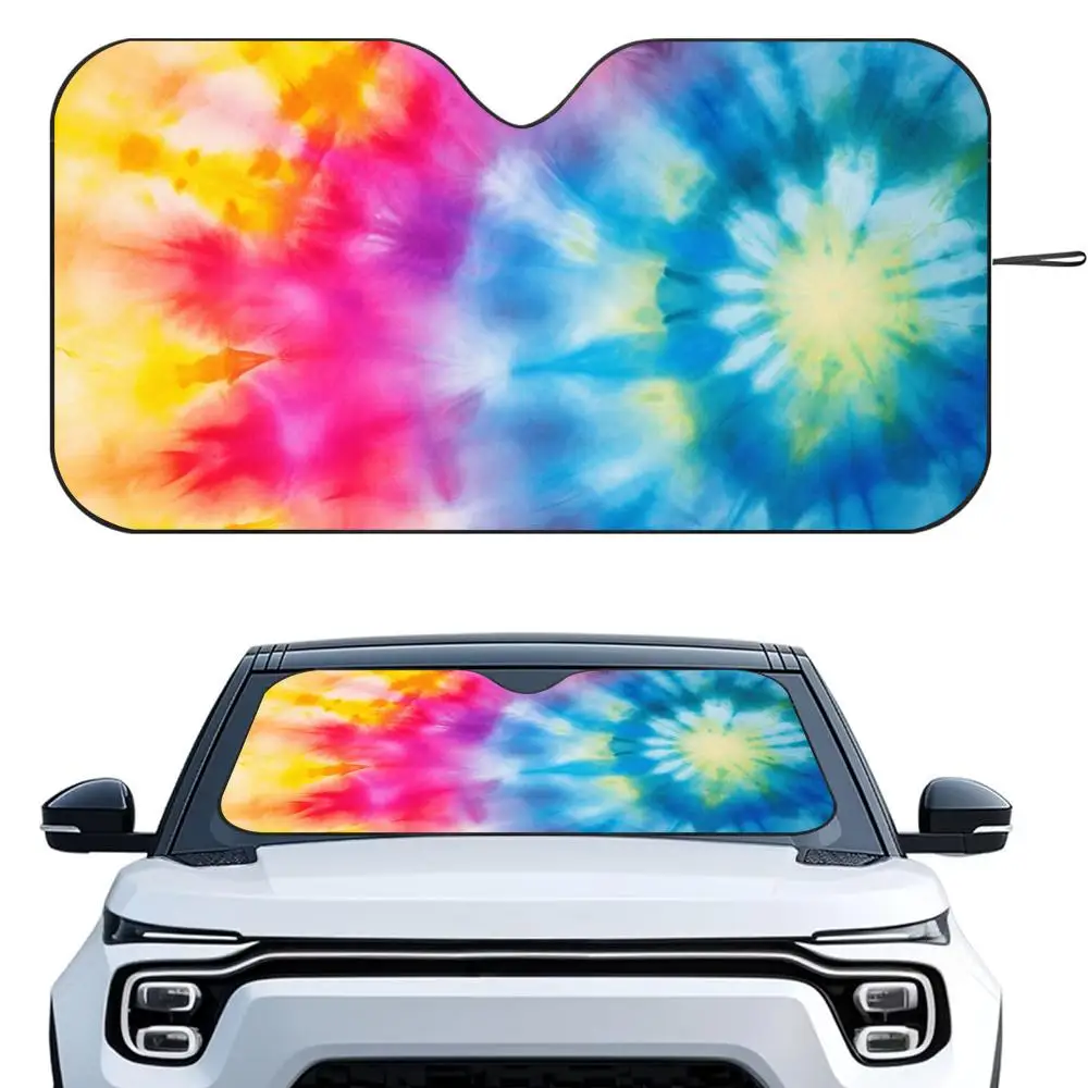 

Colorful Tie Dye Pattern Sun Visor Reusable Aluminum Foil UV Protector Heat Five-Layer Insulation Windshield Sunshades
