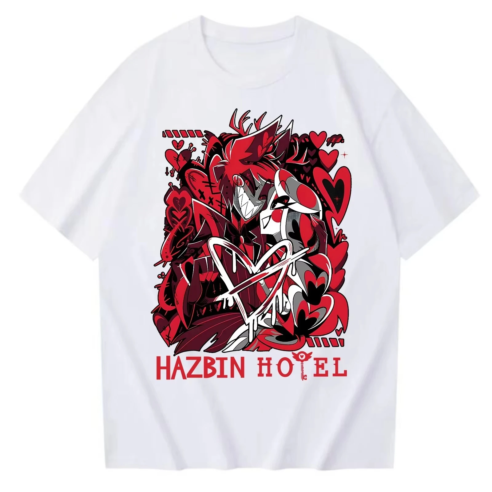 2026 Summer Men and Women Casual Fashion Short Sleeve Couple's Wear Hazbin Hotel Alastor Angel Dust Print Cotton T-shirt Y2K Top