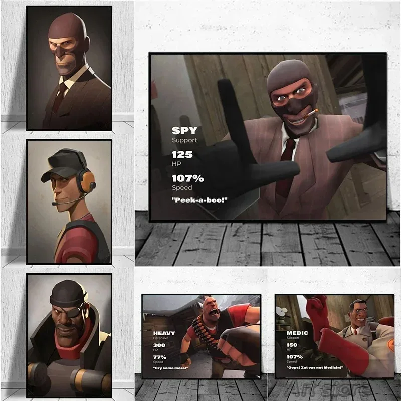 Скандинавский Винтажный Настенный Художественный Холст С Принтом TF2 Fortress Crew Face, Картина Маслом Без Рамы, Декор Для Дома