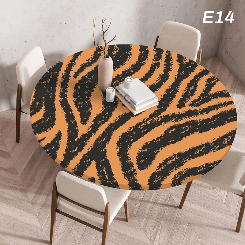 Round Table Cover Fitted Vinyl Tablecloth Creative Animal Fur Texture Patten Elastic Edged Waterproof Dining Table Cloth