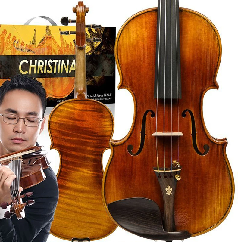 brand new CHRISTINA V07D handmade Violin  4/4 3/4 1/2 size Stradivarius 1716 European Spruce Top Flame Maple Back Ebony Fittings