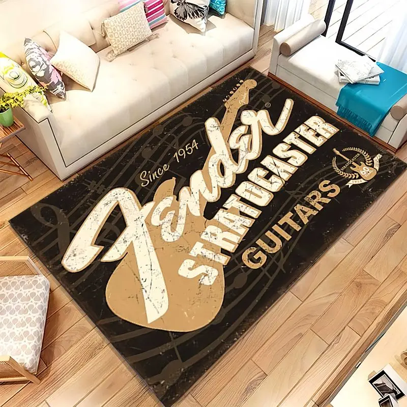 Vintage Fender Guitar Rock Music Area Rug,Soft Non-Slip Carpet Mat for Living Room Bedroom Playroom,Sofa Floor Rug,Home Decor