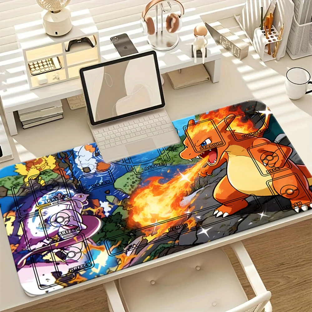 

Pokemon Charizard Fire Battle TCG Playmat Large Gaming Mouse Pad with Card Zones Desk Mat