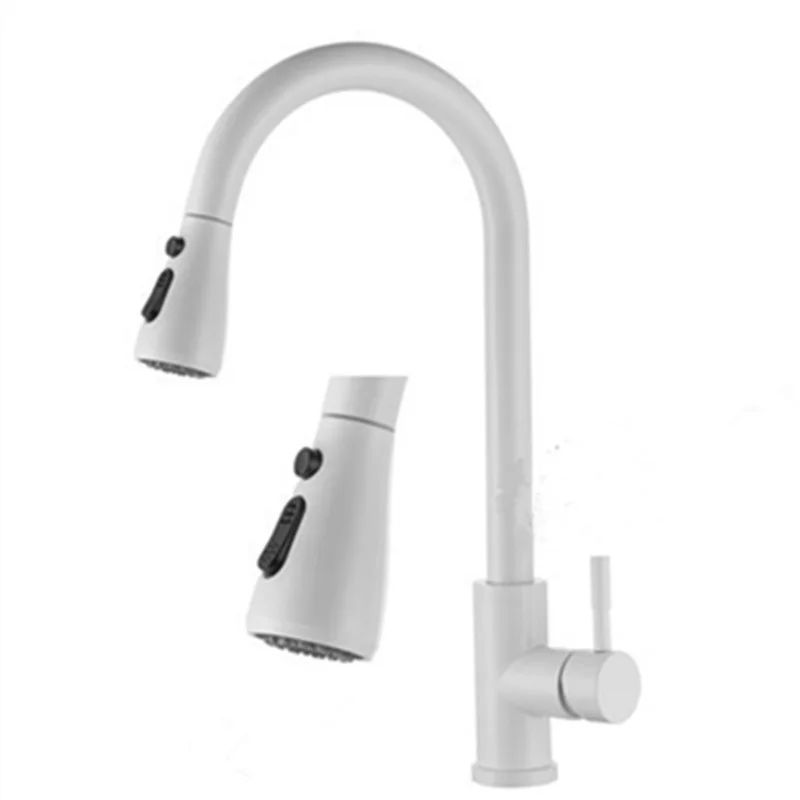 

304 stainless steel kitchen faucet oat white black baking varnish cold and hot pull faucet dish basin faucet