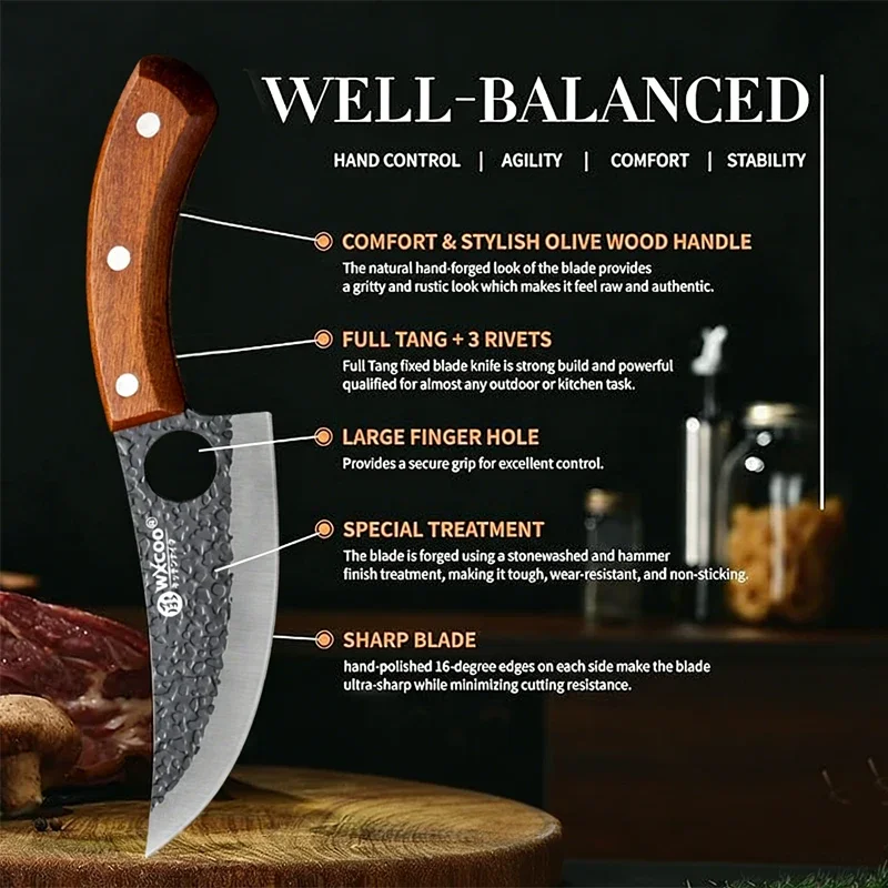 WXCOO Hand Forged Professional Butcher Knife Kitchen Knife for Meat Fish Cutter Slicing Vegetables Fruits Home Chef Knife