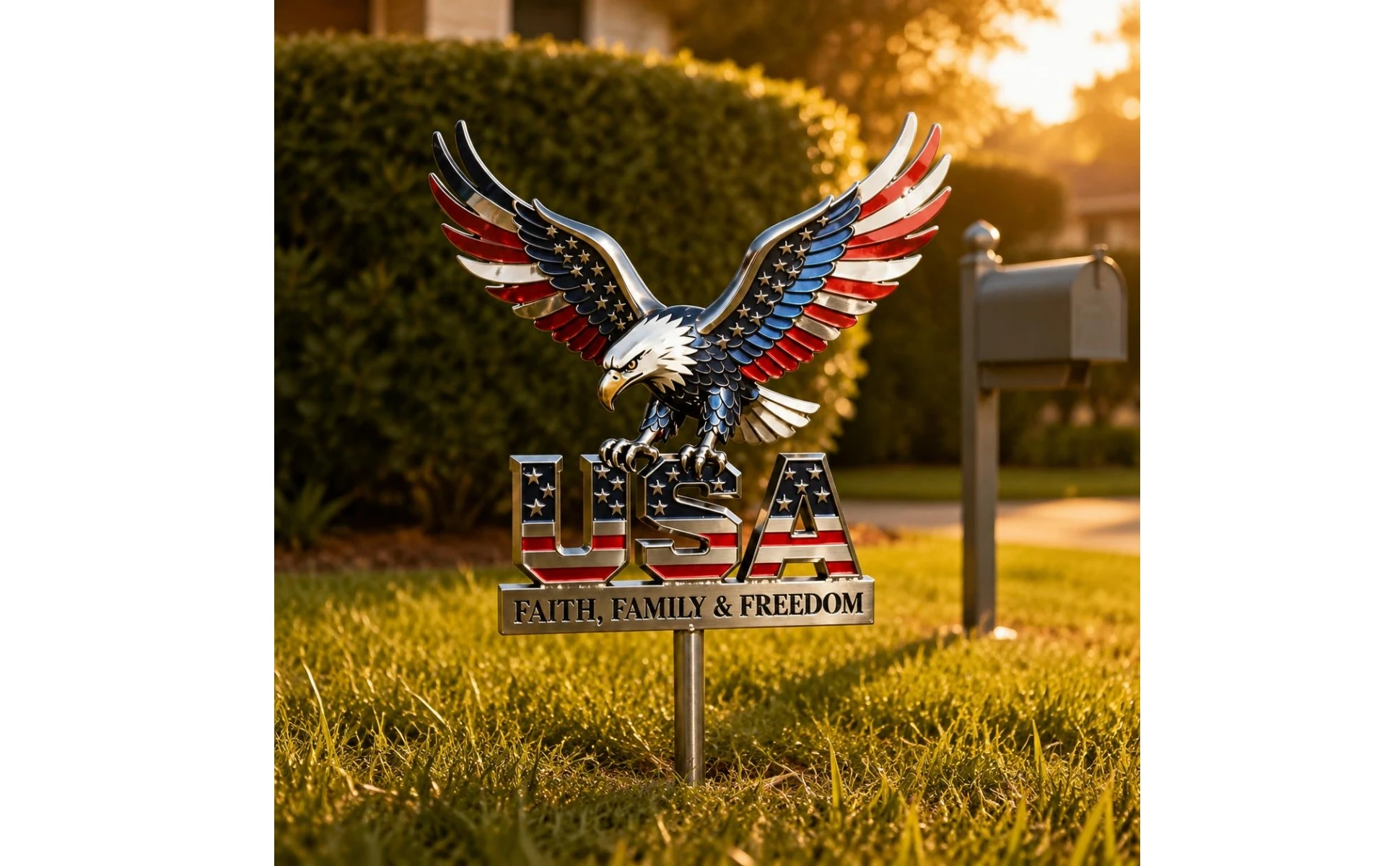 Metal Lawn Stake Sign Fade Resistant USA Flag Metal Sign Outdoor Decoration Weatherproof