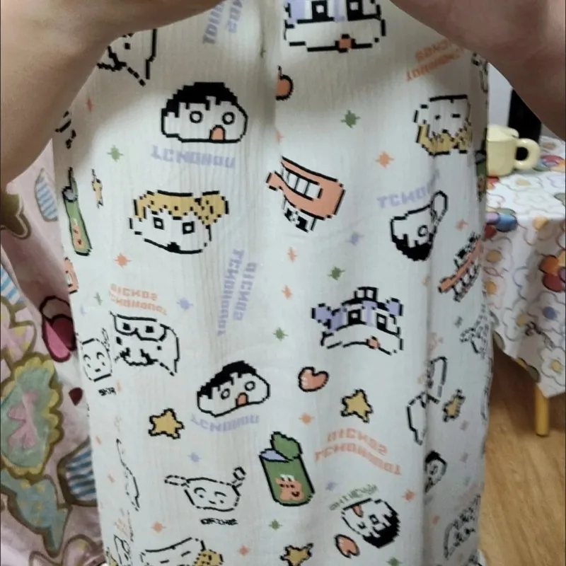 Crayon Shin-chan Nightdress Cute Cartoon Floral Grid Nightdress with Padded Cups Summer New Fashion Leisure Versatile Homewear view 5