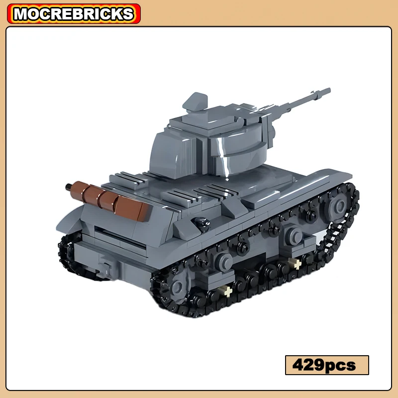 WW2 Military Light Tank 7TP Artillery Armored Vehicle Army Weapon MOC Building Blocks Model Kid\'s Technology Bricks Toys Sets