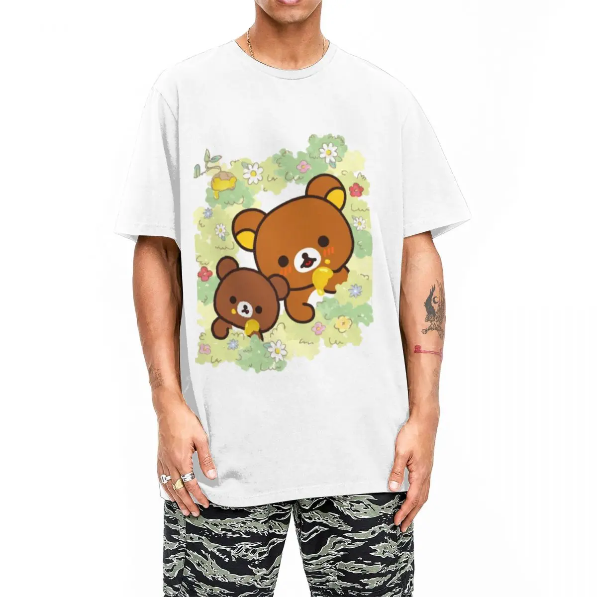 Rilakkuma Kogumachan Eat Honey T Shirt Men Cotton Tops Hip Hop Round Neck Short Sleeve