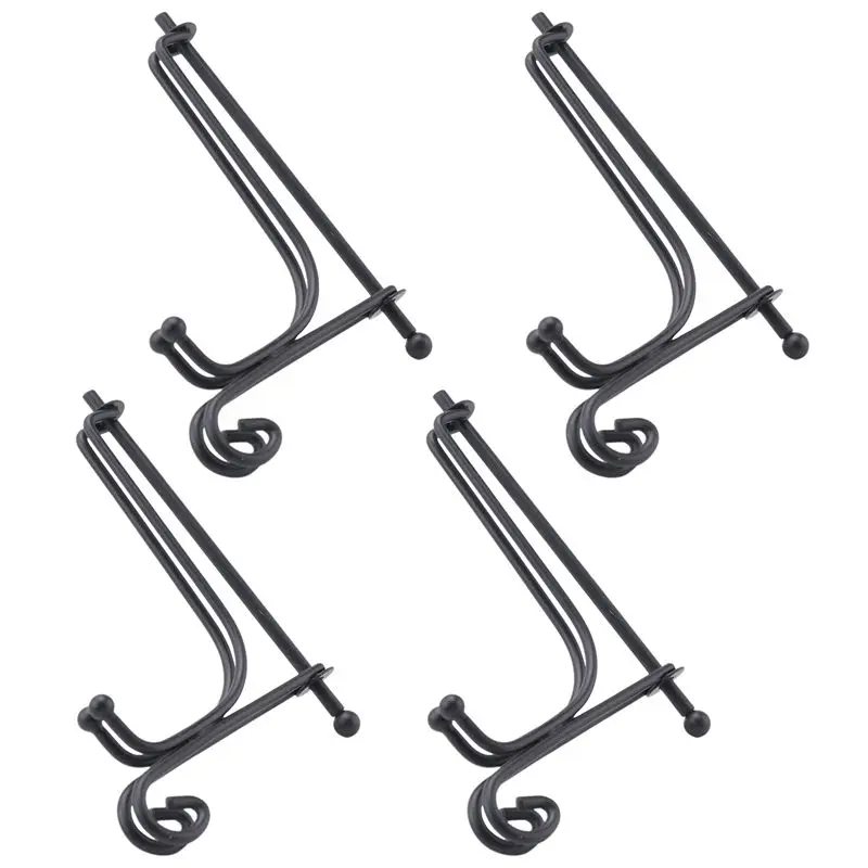 A77I (4 Pack)Iron Display Stand, Black Iron Easel Plate Display Photo Holder Stand, Displays Picture Frames, Cookbooks, Decorati