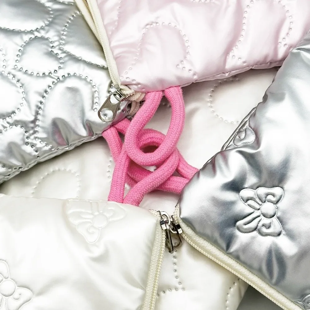 Multi-function Cosmetic Pouch Bow Decoration Embossed Heart Quilted Makeup Bag Satin Material Lipstick Storage Bag Girls