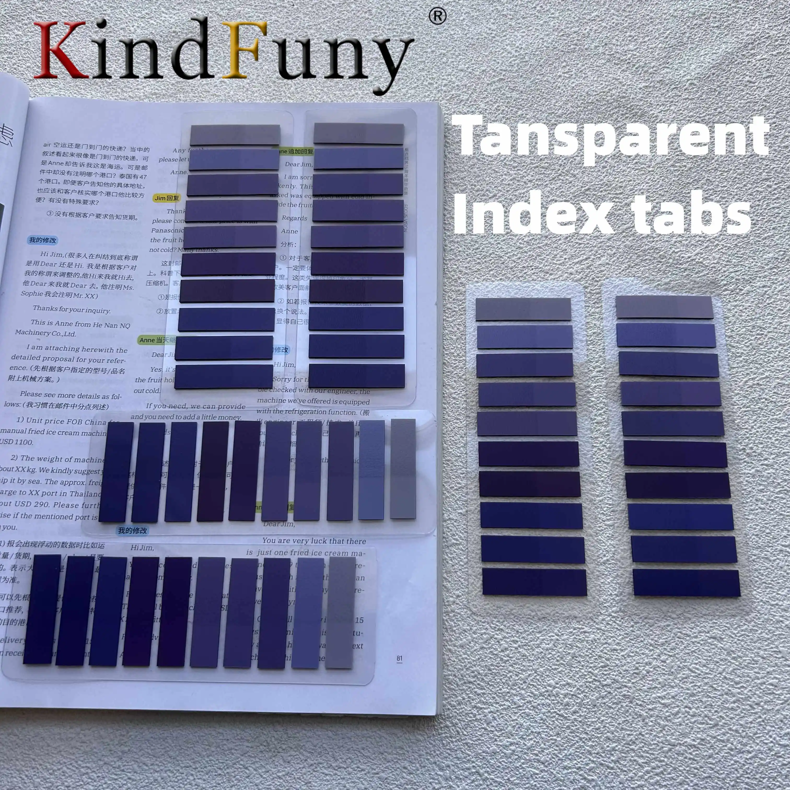 KindFuny 1200 Sheets Gradient Morandi Transparent PET Index Tabs Self Adhesive Page Markers Kawaii Cute Reading Annotation Plann