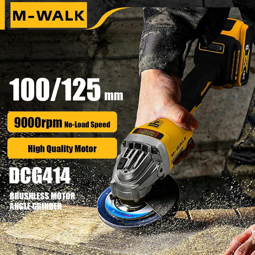 

M-WALK 100/125mm Brushless Electric Angle Grinder Cordless Cutting Machine Professional Power Tool For Dewalt 20V Battery Pin