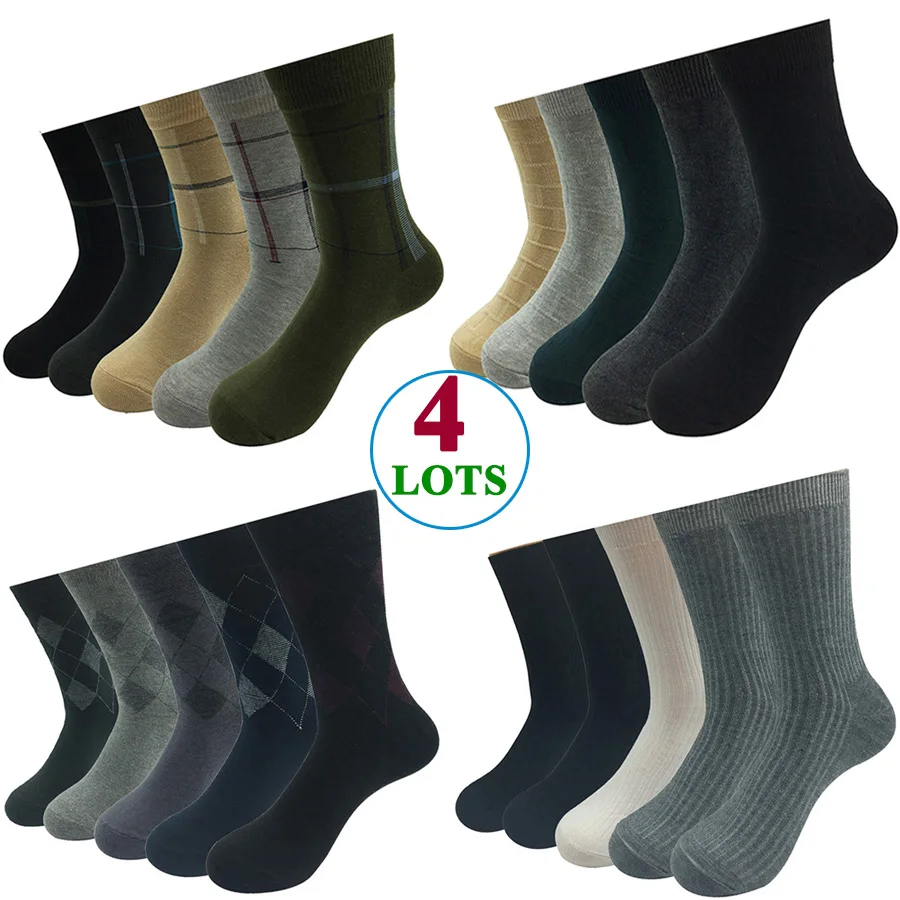 Calcetines largos de algodón a rayas para hombre, calcetín transpirable de negocios, regalo para marido y padre, 14 estilos, 5 pares por lote
