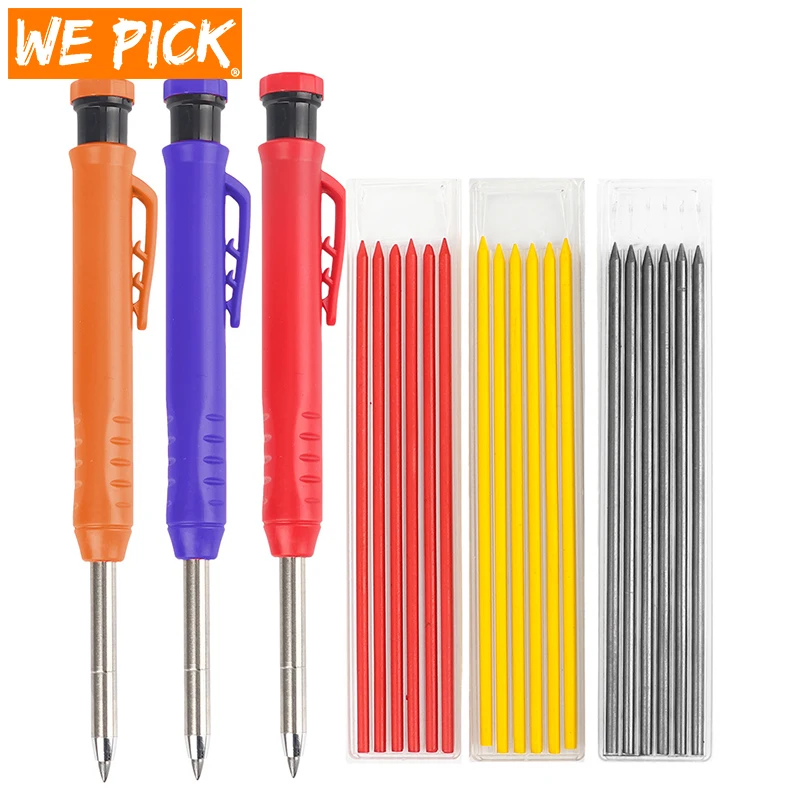 19 Pieces Solid Carpenter Pencil Set Construction Carpenter Marker and 18 Refill Leads, for Scriber Wood Floor Marking A