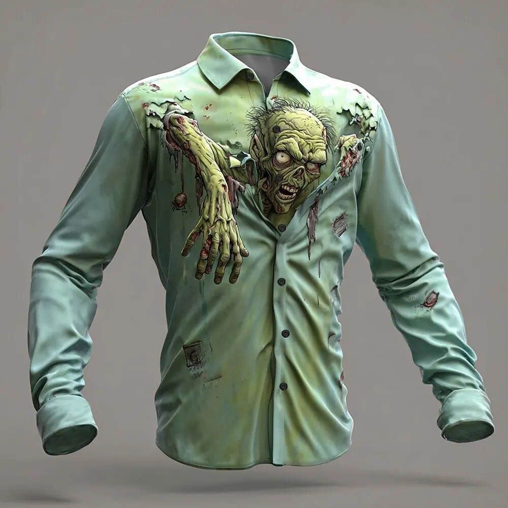 

Halloween Men's Horror Halloween Costumes 3D Zombies Shirt Button Up Shirt Long Sleeve Shirt Gothic Style Top Men's y2k clothing