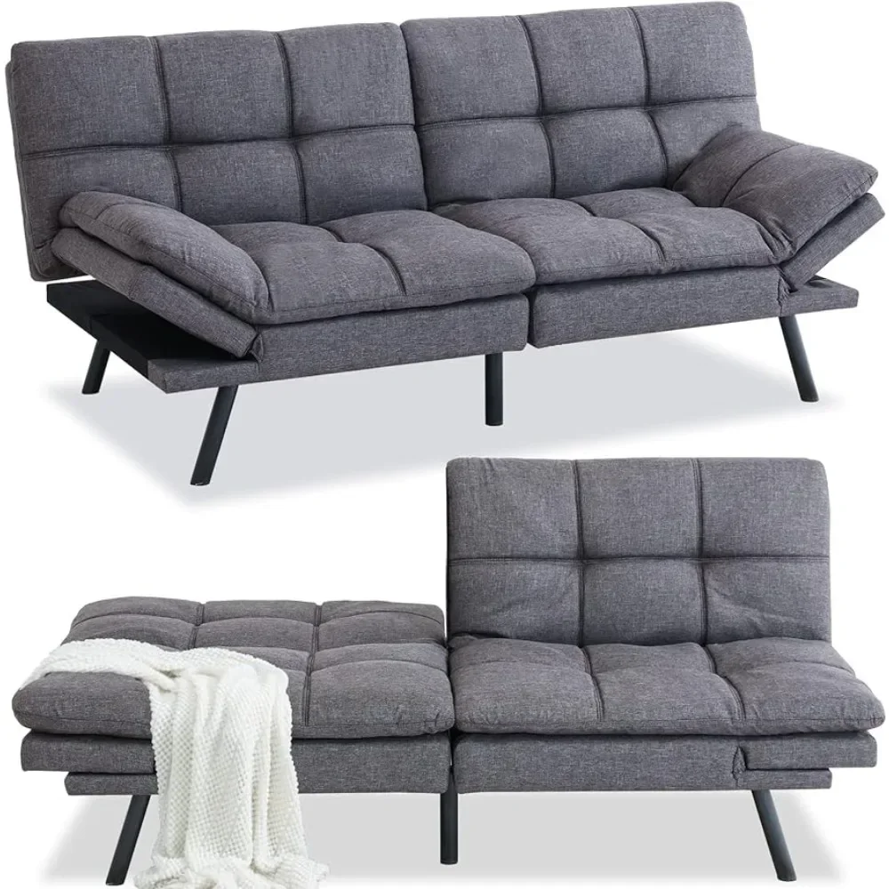 Sofá-cama conversível de espuma de memória, sofá-cama moderno com braços e encostos ajustáveis, cinza-01, Natal Futon Sets