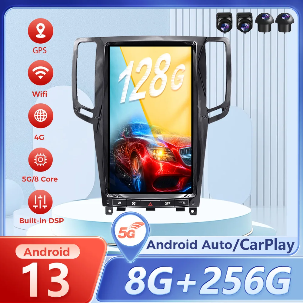 

Android Auto CarPlay Android 13 для Infiniti G25 G37 2007-2013 Автомобильный радиоприемник Мультимедийный плеер GPS Navi Стереоприемник Головное устройство