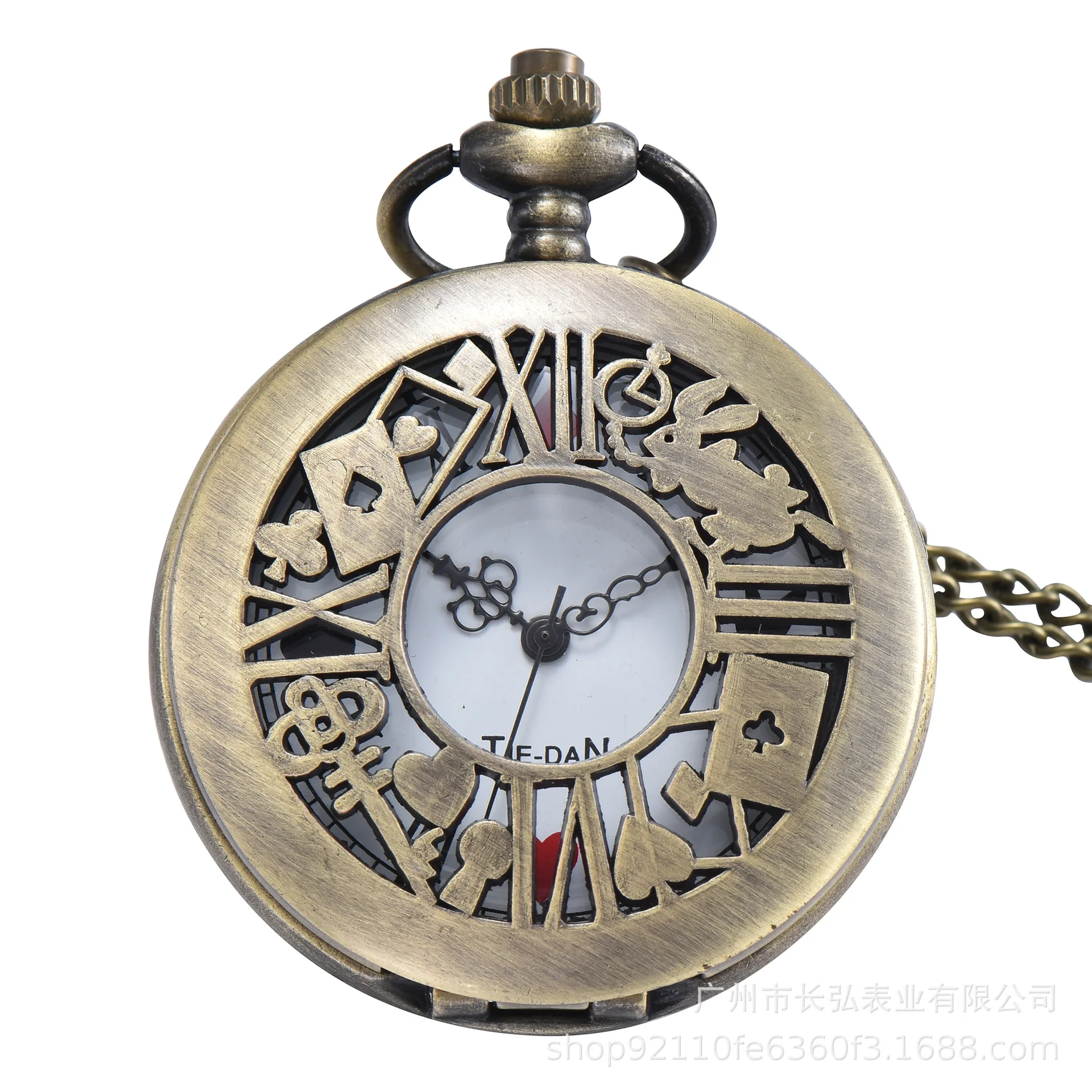 10pcs/lot New Bronze Quartz Pocket Watch Retro Alice Theme Pocket Fob Watch Pendant Necklace Pocket Watches Men Womens Gifts
