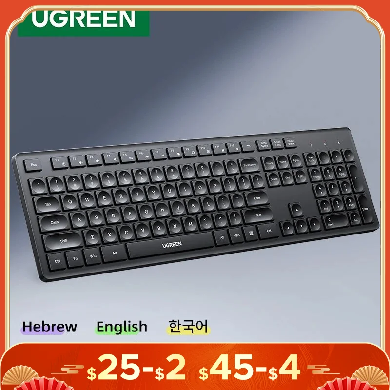 UGREEN Wireless Keyboard 2.4GHz 104 Keys Layout for Laptop Desktop Windows Mac OS PC Accessories English Russian Korean Keycaps