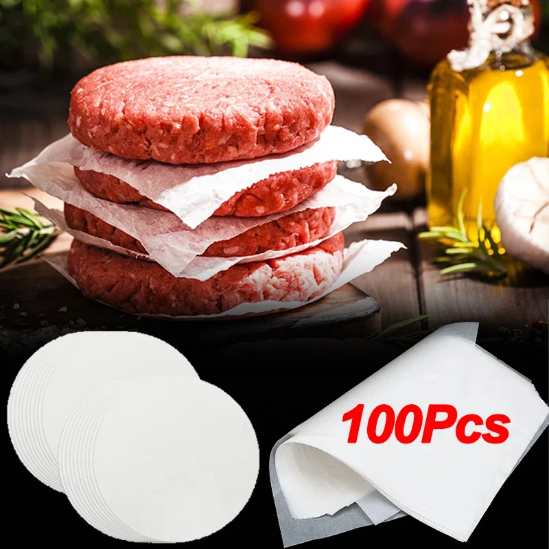 100 Uds. Papeles para hornear cuadrados redondos, papel secante de aceite para hamburguesas, fiesta, barbacoa, horno, papel para hornear, herramienta de pastel, accesorio de cocina antiadherente