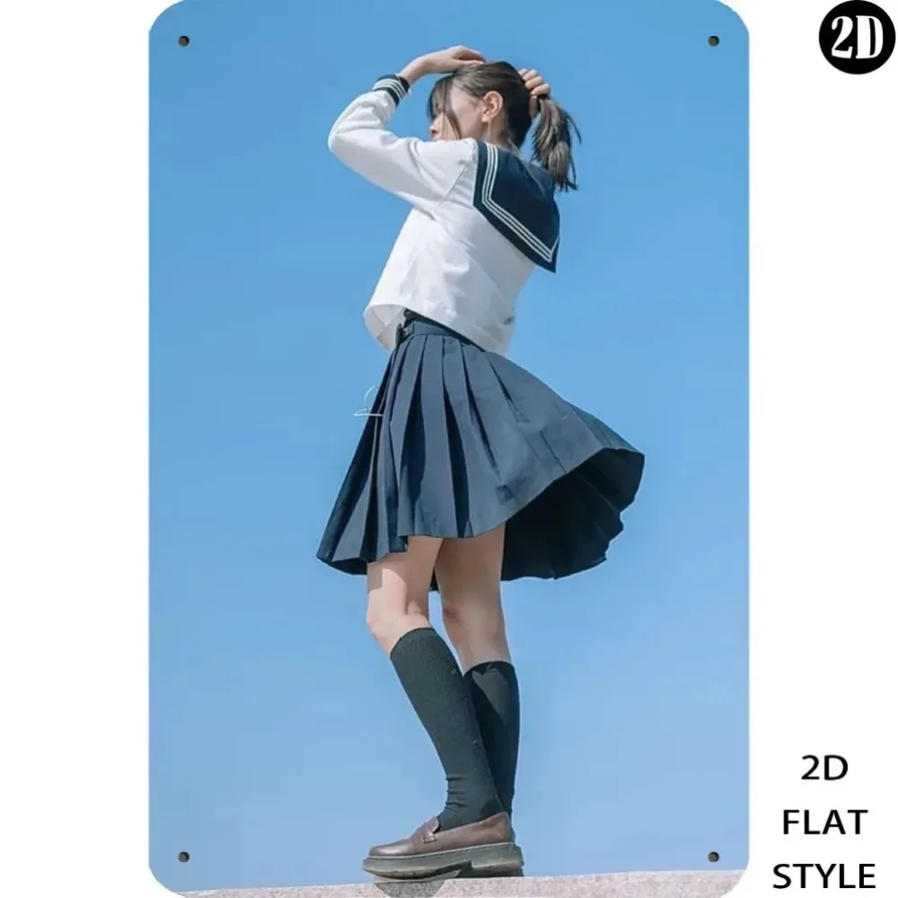 

Vintage Japanese Sailor Girl Metal Wall Art 8x12 Inch Easy-Hang Home Office Decor