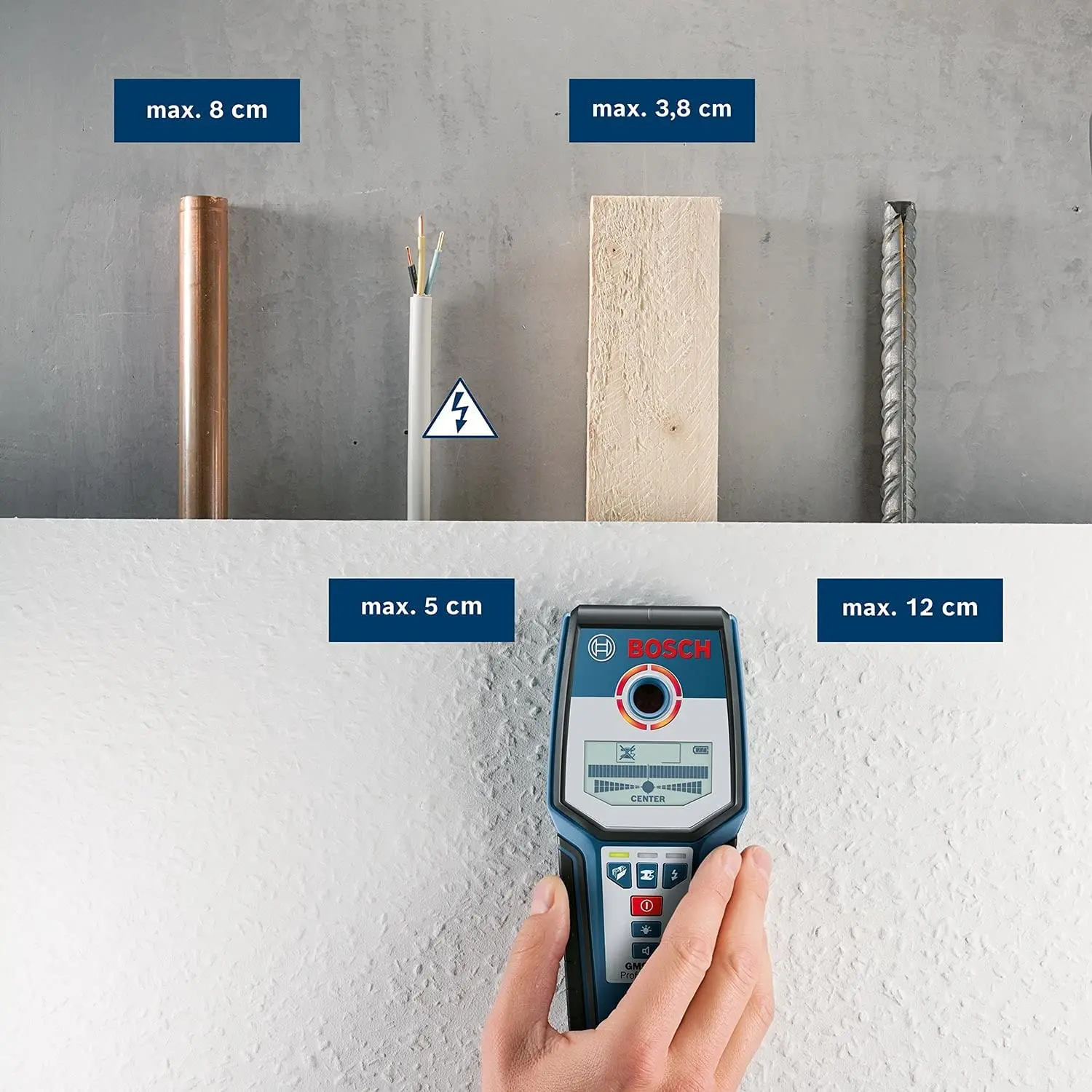 Bosch GMS 120 Metal Detector Professional Stud Finder Inspection Wall Detector for Cable Water Pipe Wood Metal