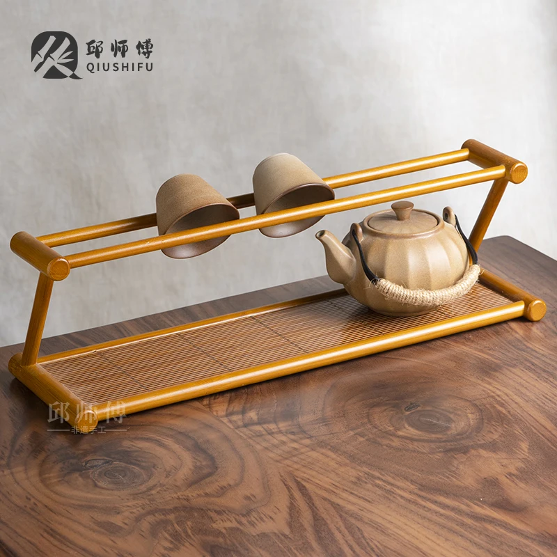 

Double-Layer Bamboo Tea Cup Rack, Tea Room Draining Stand, High-End Tea Ceremony Storage Shelf, Creative Drying Rack
