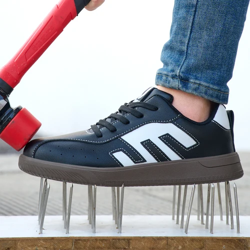 Imagen 2 del producto Zapatos de seguridad para mujer, con punta de acero, antiaplastamiento, ligeros, de Kevlar, zapatos de trabajo, calzado de protección informal, moderno, en blanco y negro