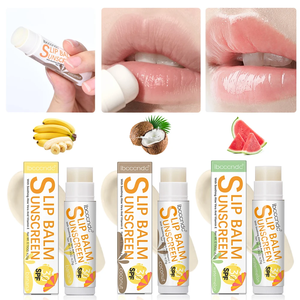 1 Piece Sunscreen Lip Balm SPF 30 UVA Protection Lips Moisturizer Watermelon Coconut Banana Flavor Colorless Lipstick Sun Care