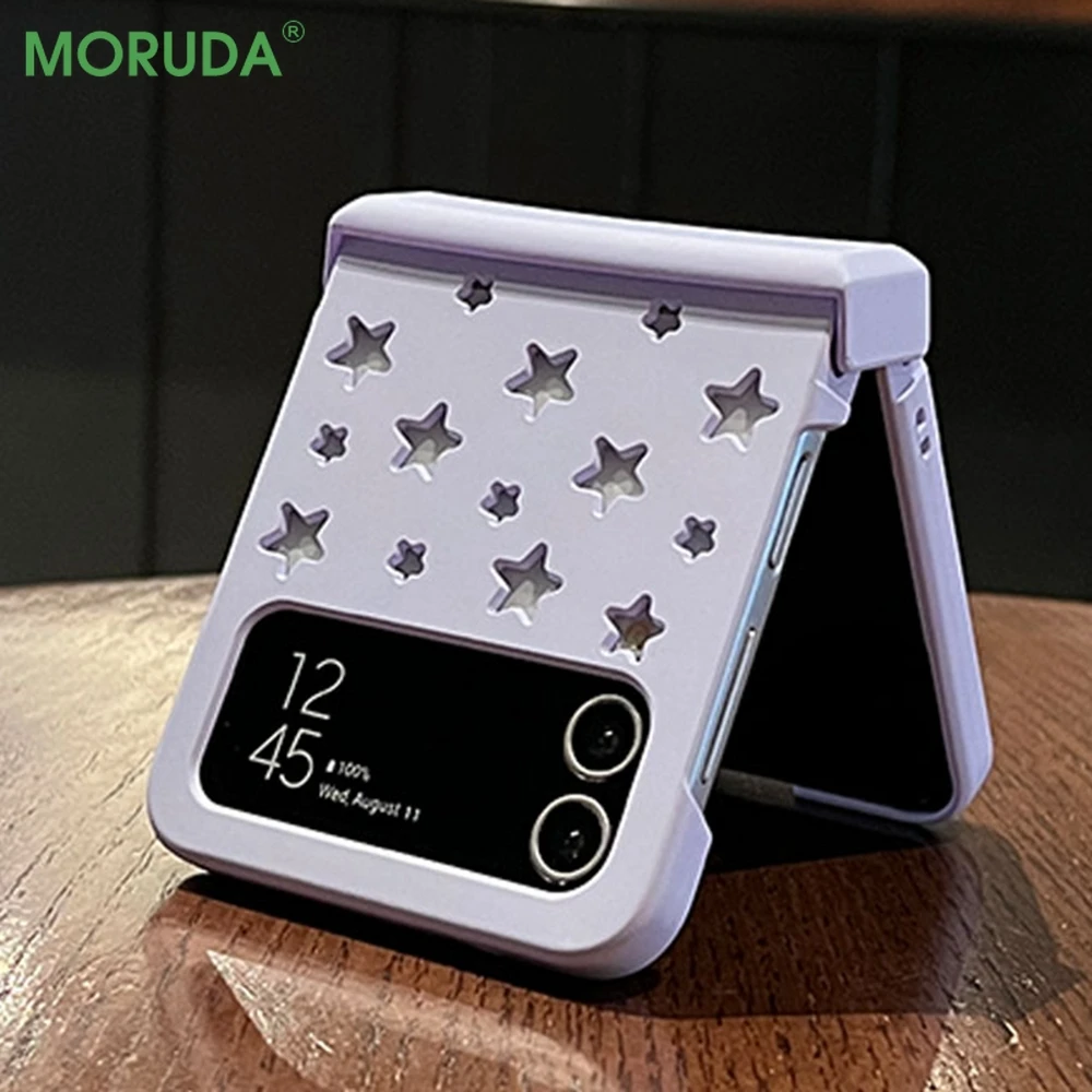 Korean Style Hollow Out Stars Phone Case for Samsung Z Flip 5 5G Z Flip3 Flip4 3in1 Shockproof Cover for Galaxy Z Flip5 Zflip 4