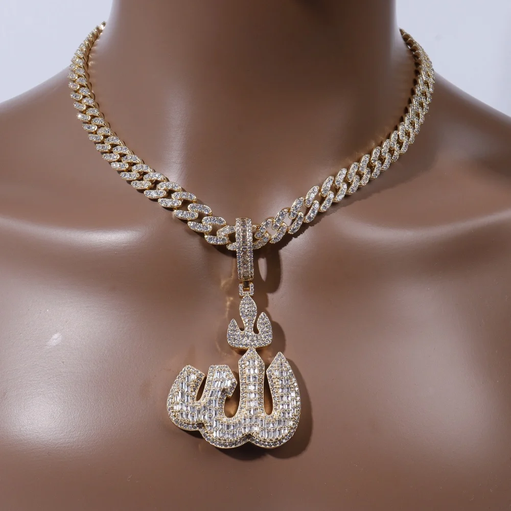 

ICECHARMI Iced Out CZ Muslim Allah Pendant Necklace For Men Women Arabic Islam Chain Fashion Faith Chains Exquisite Jewelry