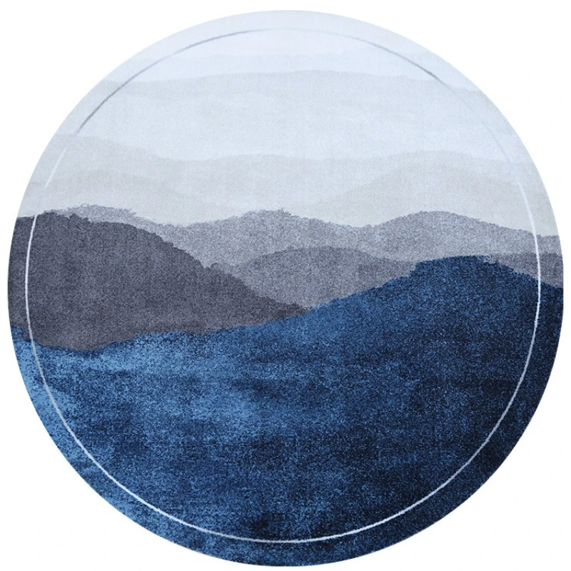 

Modern simple light luxury acrylic carpet, new Chinese abstract blue round pad bedroom carpet