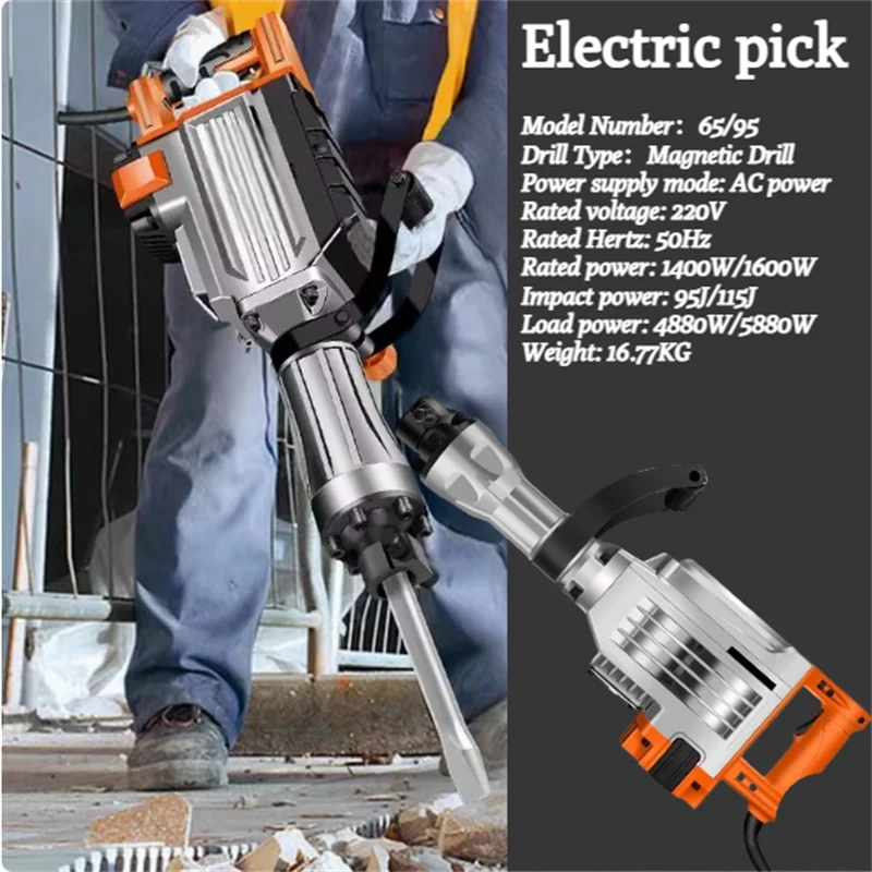 220V Electric Jackhammer Heavy Duty 1500W/1600W Concrete Breaker 3pcs Chisels Bit Chipping W/Case