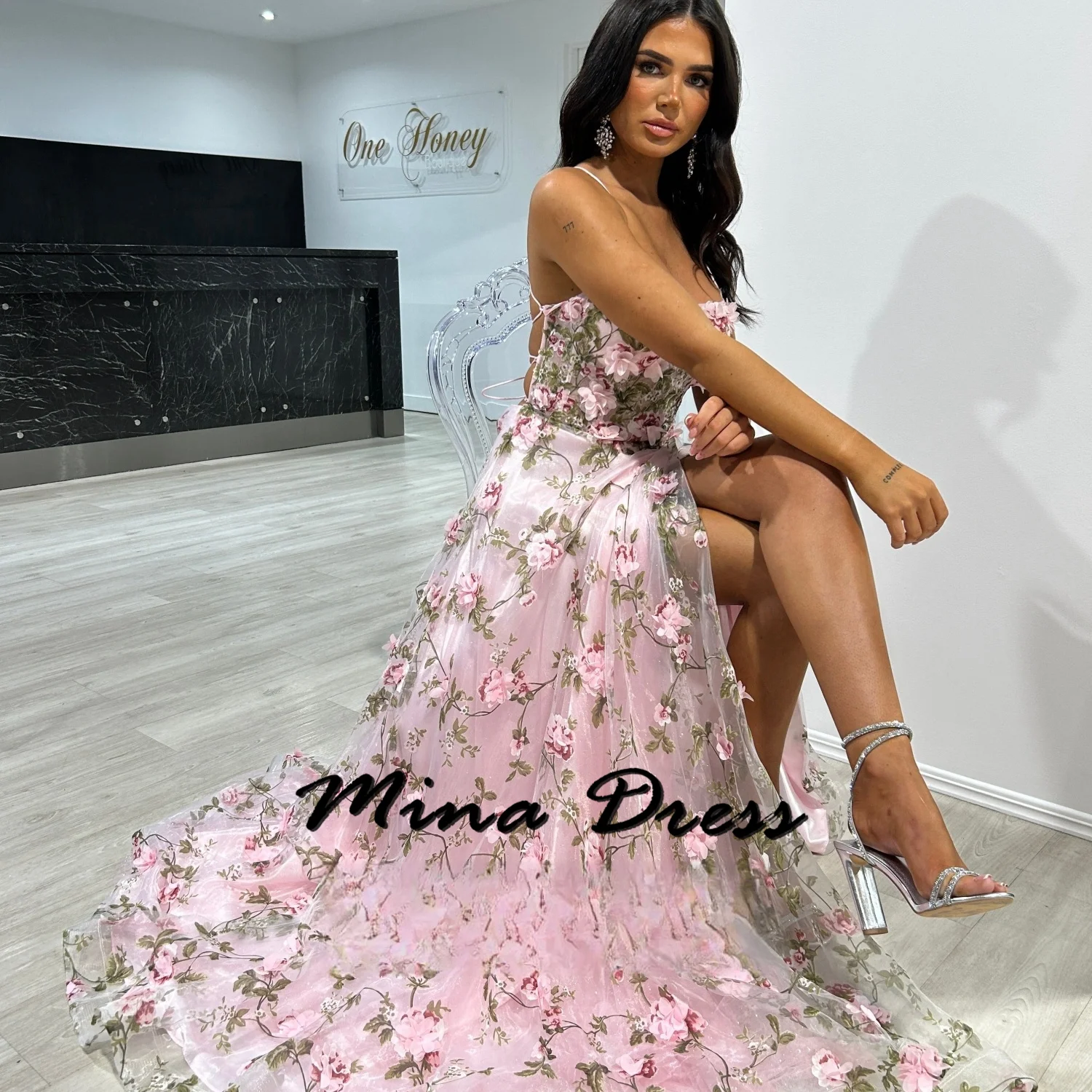 Mina Customized Backless Gala Dresses Woman 2024 for Party Dress Sleeveless Floral Spaghetti Straps Ball Gowns Evening Gown Prom