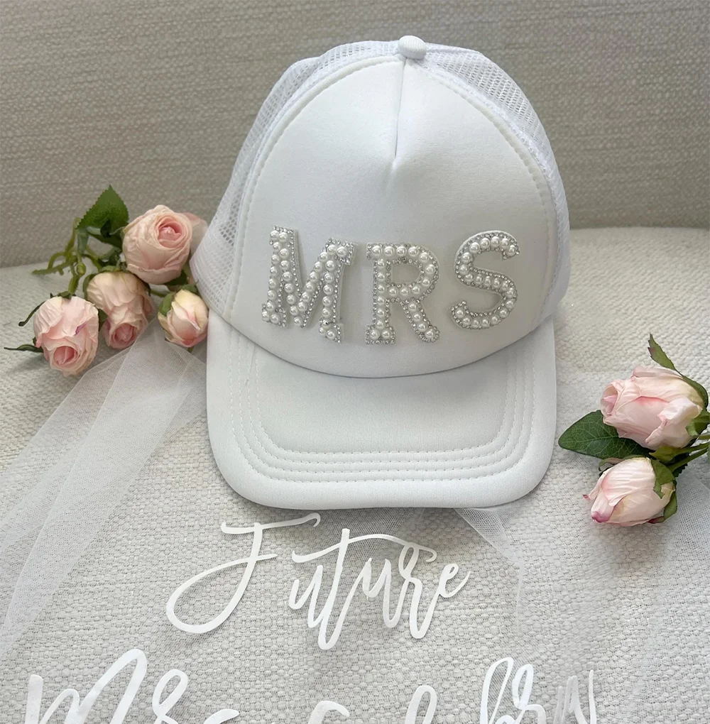 White Bride Pearl Letter Trucker Hat Bach Party Supplies Decorations Pearl Accessory Bridesmaid Gift Bride To Be Wedding Decor