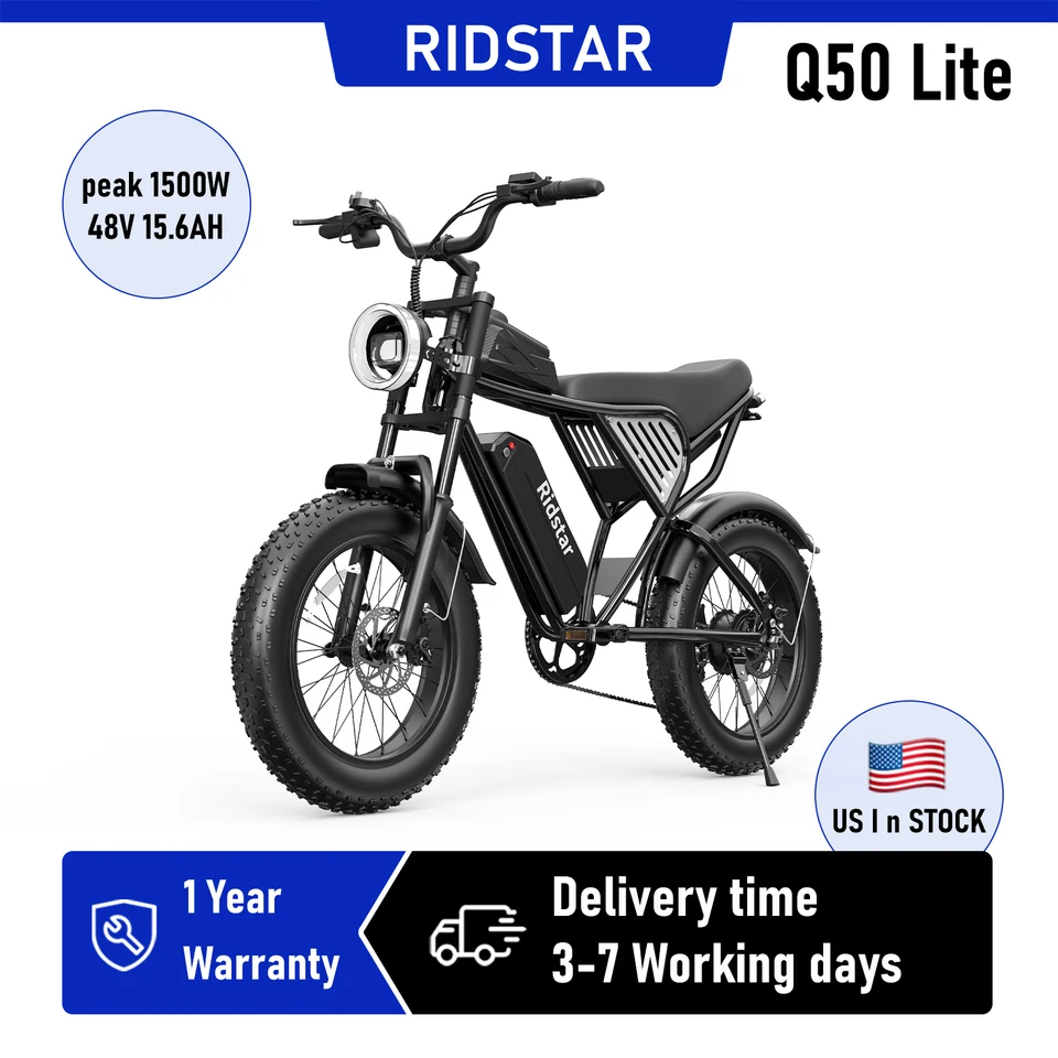 Ridstar Q50LITE 1500W Electric Bike for Adults Max 31MPH Battery 48V 15.6AH E-Bike Electric Bicycle 20x4" Fat Tire Mountain Bike