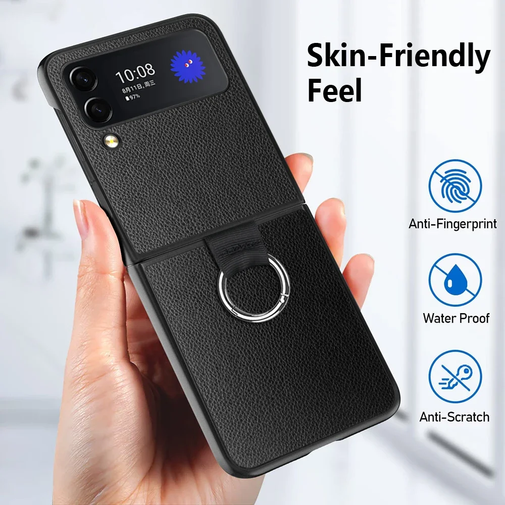 Fingerring-Leder-Schutzhülle für Samsung Galaxy Z Flip 7 6 5 4 5G Flip7 Flip5 Flip4 Flip3 Flip 3 2 Flip2 Flip6 Handytasche