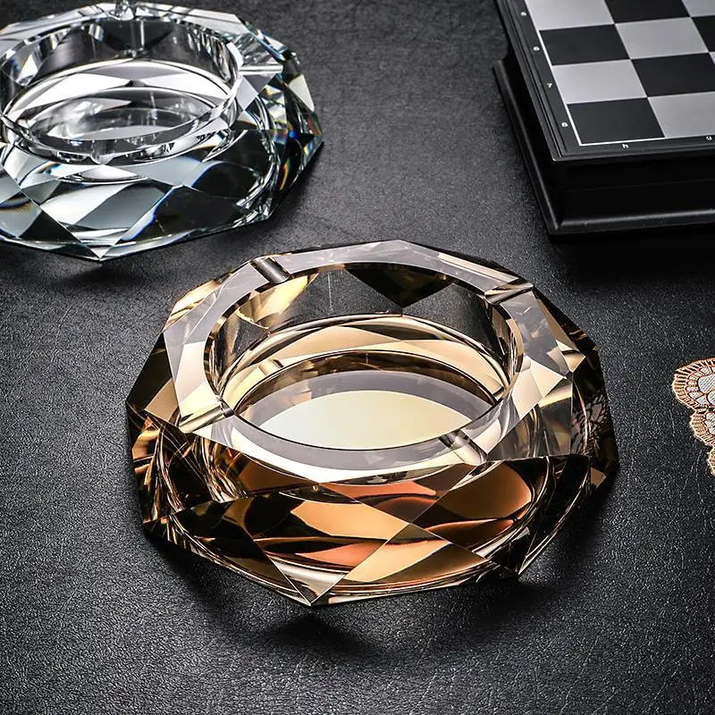 Crystal glass Ashtray, high-grade golden living room, household, commercial and luxury bar